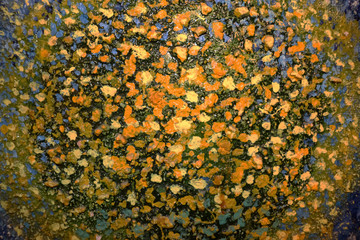 The picture painted by oil paints. Blue, yellow, orange oil paints on canvas. Oil Painting - Stains