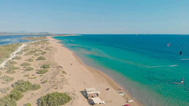 Aerial drone view of Halikounas Beach and Lake Korission, Corfu island, Ionian Sea, Greece