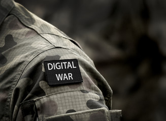 Digital War inscription on military uniform. Digital War Concept.