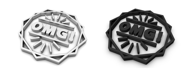OMG! Symbols - Silver And Black Metallic 3D Illustrations - Isolated On White Background