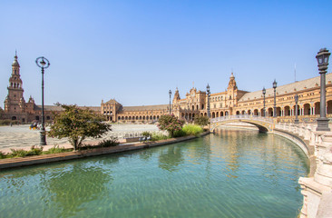 Beautiful channel of Plaza de España, Seville, Spain
