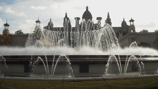 Monjuic Fountain and in the background the National Museum of Art of Catalonia. Barcelona tourist destination