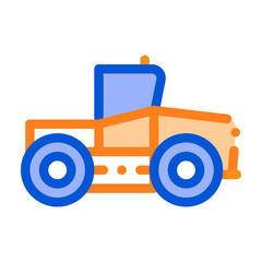 Industry Tractor Vehicle Vector Thin Line Icon. Agricultural Tractor For Various Type Trailer Working On Farm Field. Seeding Harvesting Machine Linear Pictogram. Illustration