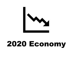 Simple graph for the 2020 economy showing a downward trend.  Symbol for market or government fall, bankruptcy, business failure or finance crisis. - 313684620