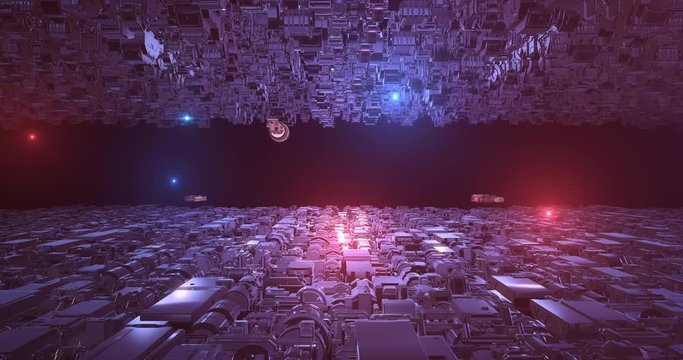 Gigantic Spaceship Fleet Slowly Moving In Outer Space - Futuristic Abstract Technology Related 4K 3D Animation
