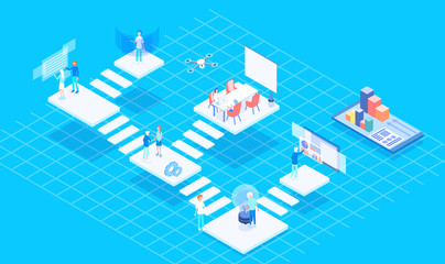 Isometric vector concept landing page virtual platform office 3d illustration.