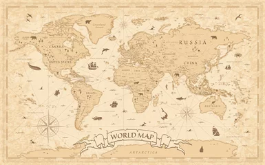 Poster World Map Vintage Old-Style - vector - layers © Porcupen