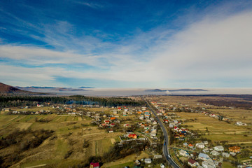 The fog goes to the mountain village