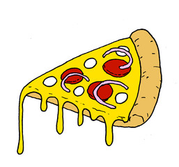 Detailed illustration of a slice of pizza with its mozzarella falling