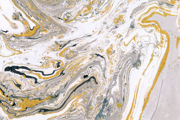 White and yellow marble texture background. Trendy oil paint mixing, shades blending effect backdrop.