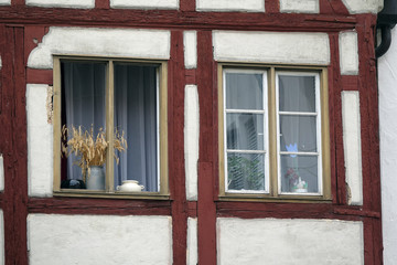 Obraz premium Fenster an einem Fachwerkhaus in Ulm