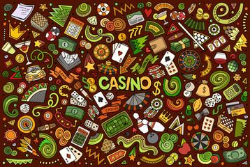 Colorful vector doodle cartoon set of Casino objects and symbols