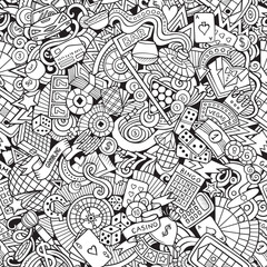 Cartoon cute doodles hand drawn Casino seamless pattern.