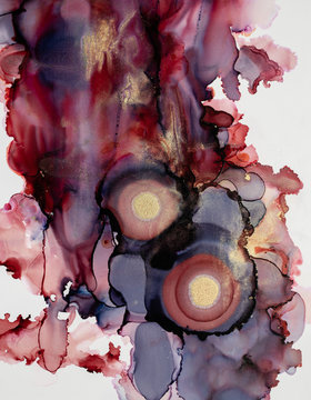 Red and purple abstract alcohol ink background painting