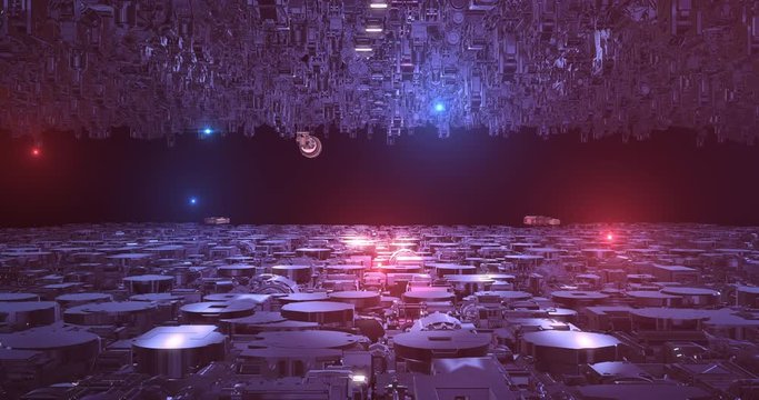 Alien Spaceship Fleet Slowly Moving Forward In Infinite Space - Futuristic Abstract Technology Related 4K 3D Animation