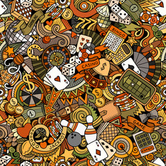 Cartoon cute doodles hand drawn Casino seamless pattern.