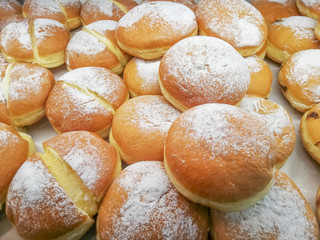fresh donuts filled with cream
