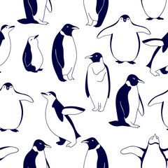 Seamless pattern with penguins. Vector ornament for wrapping paper, wallpapers, web design etc.