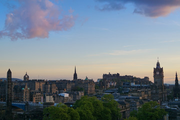 View over Edinburgh from Calton Hill during sunset