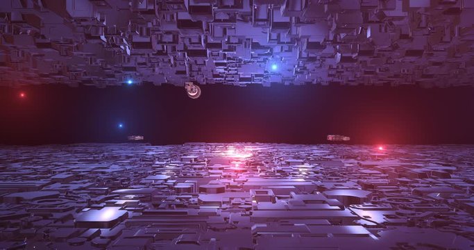 Gigantic Spaceship Fleet Slowly Moving In Outer Space - Futuristic Abstract Technology Related 4K 3D Animation