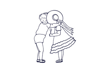 boy and girl are kissing. eps 10 vector stock illustration.