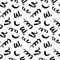 Brush swirled lines vector seamless pattern. Repeating abstract background with chaotic random waves and curls.
