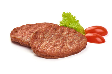 Fried Burger meat, ingredients for hamburger, isolated on white background