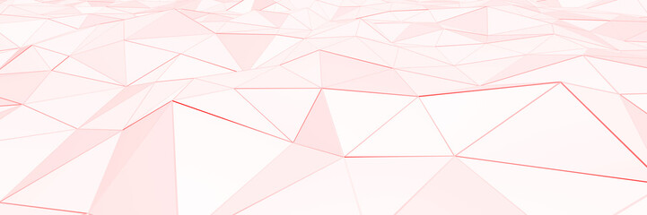 3d ILLUSTRATION, of white and red abstract crystal background, triangular texture, wide panoramic for wallpaper, 3d black background low poly design