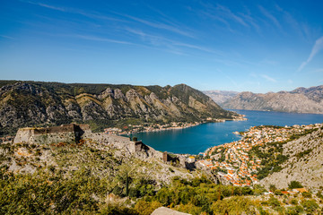 Fototapeta na wymiar The castle walls of Kator and the old town - Kotor Ladder