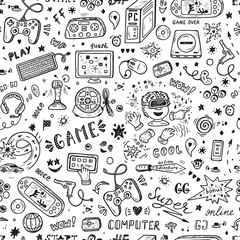 Gadget icons Vector Seamless pattern. Hand Drawn Doodle Computer Game items. Video Games Background. © AllNikArt