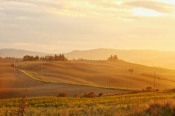 Naklejka premium landscape of hills tuscany in autumn in Italy