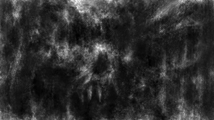 Scary dusty wall with demon skull. Black and white illustration in horror genre. Halloween background with coal and noise effect.