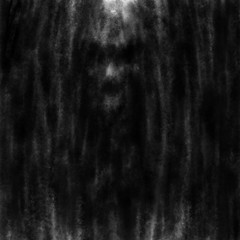 Scary dusty wall with a demonic skull. Genre of horror fantasy. Creepy character head for Halloween illustration. Coal and noise effect.