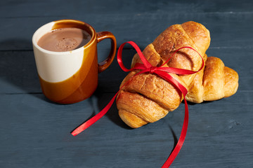 Valentine's day morning breakfast. February 14 concept.