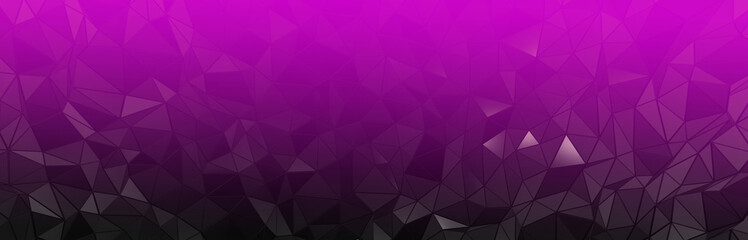3d ILLUSTRATION, of purple abstract crystal background, triangular texture, wide panoramic for wallpaper, 3d black background low poly design