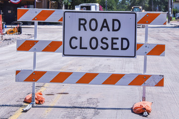 Road Closed sign and gate