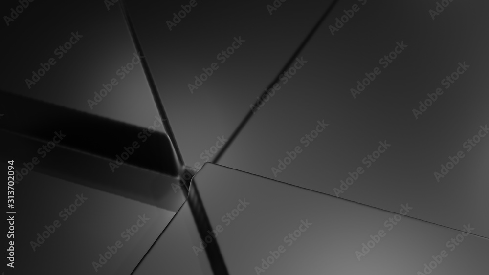 Poster black abstract background 3d animation with extruded triangles moving and changing sizes, seamless l