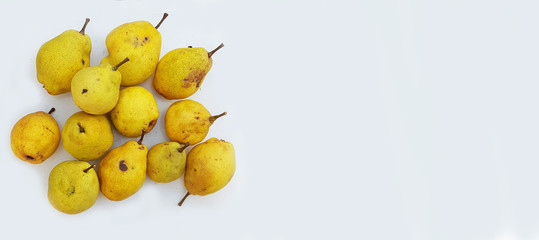 Natural organic pears,  autumn late yellow juicy fruit, seasonal healthy vegetarian food
