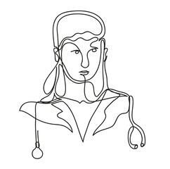 Simple line art drawing of female doctor.
