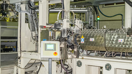 Factory the inside.  Industrial building interior. Plant for the production of plastic film.