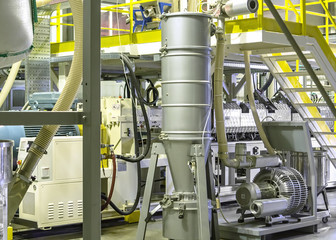 Factory the inside.  Industrial building interior. Plant for the production of plastic film.