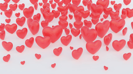 red heart random scale background, 3d render.