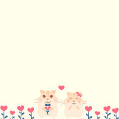 Obraz premium Valentine day background. Hamster and heart flower on orange background.