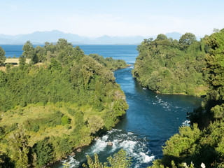 Birth of the Rio Bueno, leaving Lake Ranco. In the region of Los Ríos, in Araucanía or Patagonia,...