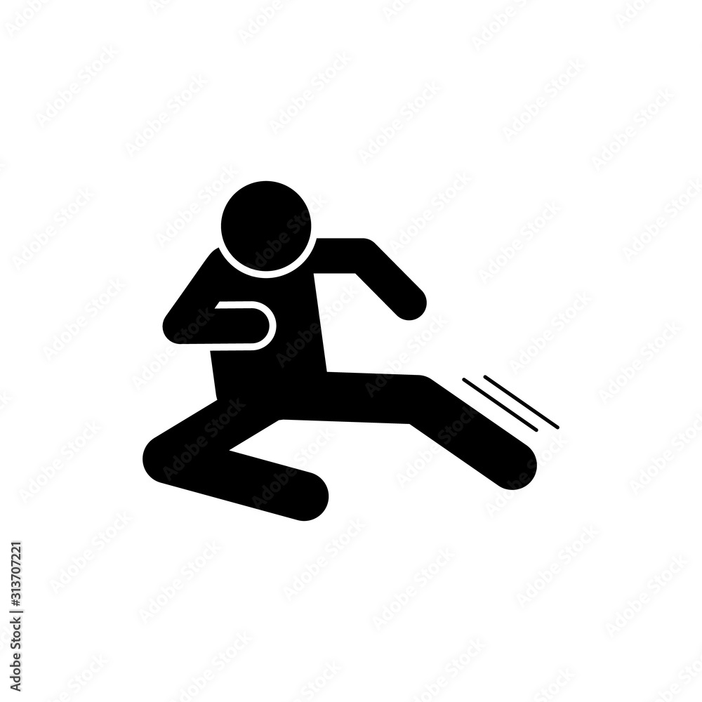 Poster flying man kick icon. simple pictogram of fighting icons for ui and ux, website or mobile applicatio
