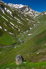 View along the River Reuss and valley from near the Hotel Tiefenbach on the Furka Pass, Switzerland