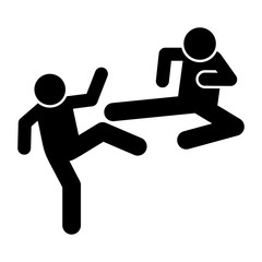Fototapeta na wymiar Foot hit men kick icon. Simple pictogram of fighting icons for ui and ux, website or mobile application