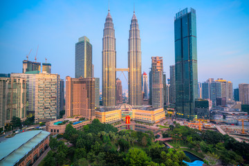 Fototapeta na wymiar Kuala Lumpur, Malaysia. The Twin Towers and KLCC Park