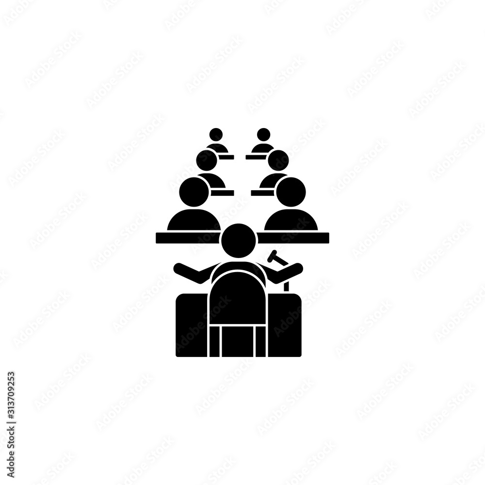 Poster table trainer microphone icon. simple business indoctrination icons for ui and ux, website or mobile