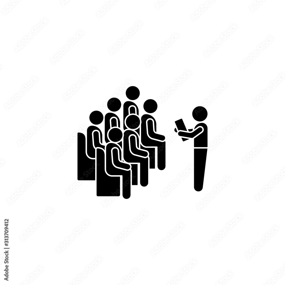Aufkleber trainer notebook sitting icon. simple business indoctrination icons for ui and ux, website or mobile